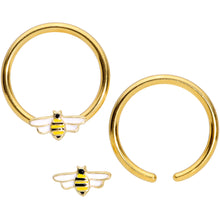 Load image into Gallery viewer, 14G 9/16 Gold Tone Black White Bee BCR Captive Nipple Ring Set

