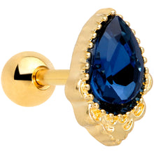 Load image into Gallery viewer, 16G 1/4 Blue Gem Gold Tone Noble Drop Cartilage Tragus Earring

