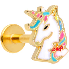Load image into Gallery viewer, 16G 5/16 Gold Tone Rainbow Unicorn Labret Monroe Tragus
