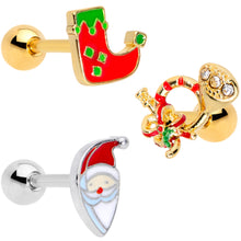 Load image into Gallery viewer, 16G 1/4 Gold Tone Santa Merry Christmas Cartilage Tragus Set of 3
