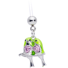 Load image into Gallery viewer, Pink Gem Green Little Lovebirds Twins Dangle Pregnancy Belly Ring
