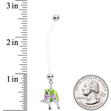 Load image into Gallery viewer, Pink Gem Green Little Lovebirds Twins Dangle Pregnancy Belly Ring
