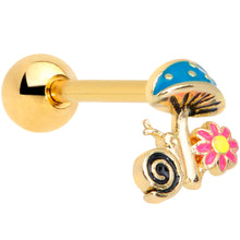 Load image into Gallery viewer, 16G 1/4 Gold Tone Snail Flower Magic Mushroom Cartilage Tragus
