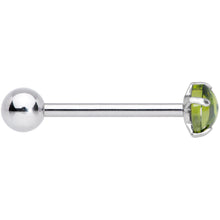 Load image into Gallery viewer, Light Green CZ Gem Smooth Hemisphere Barbell Tongue Ring
