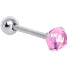 Load image into Gallery viewer, Pink CZ Gem Smooth Hemisphere Barbell Tongue Ring
