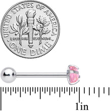 Load image into Gallery viewer, Pink CZ Gem Smooth Hemisphere Barbell Tongue Ring
