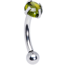 Load image into Gallery viewer, 16G 5/16 Green CZ Gem Internally Threaded Curved Eyebrow Ring
