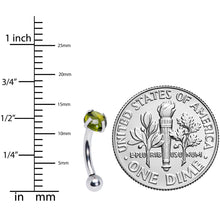 Load image into Gallery viewer, 16G 5/16 Green CZ Gem Internally Threaded Curved Eyebrow Ring
