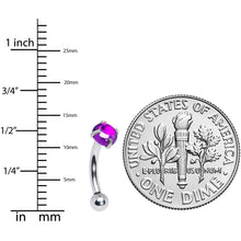 Load image into Gallery viewer, 16G 5/16 Purple CZ Gem Internally Threaded Curved Eyebrow Ring
