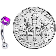 Load image into Gallery viewer, 16G 5/16 Purple CZ Gem Internally Threaded Curved Eyebrow Ring
