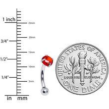 Load image into Gallery viewer, 16G 5/16 Red CZ Gem Internally Threaded Curved Eyebrow Ring
