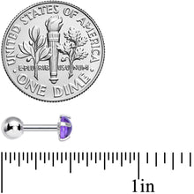 Load image into Gallery viewer, 16G 1/4 Purple CZ Gem Smooth Hemisphere Cartilage Tragus Earring
