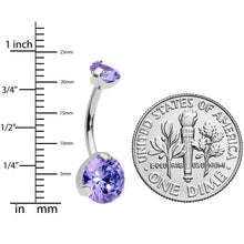 Load image into Gallery viewer, Purple CZ Gem Grade 23 Titanium Internally Threaded Belly Ring
