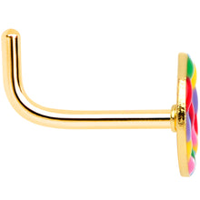 Load image into Gallery viewer, 18G 5/16 Gold Tone Rainbow Hippie Peace Sign L Shaped Nose Ring
