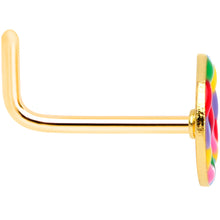 Load image into Gallery viewer, 22G 5/16 Gold Tone Rainbow Hippie Peace Sign L Shaped Nose Ring
