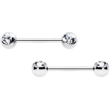 Load image into Gallery viewer, 14G 5/8 Clear Gem Double Front Facing Barbell Nipple Ring Set
