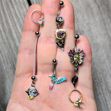 Load image into Gallery viewer, Clear Green Gem Summer Hummingbird Belly Ring
