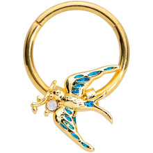 Load image into Gallery viewer, 16G 3/8 White Faux Opal Gold Hue Swallow Bird Hinged Segment Ring
