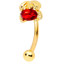 Load image into Gallery viewer, 16G 5/16 Red Gem Gold Tone Nautical Crab Curved Eyebrow Ring
