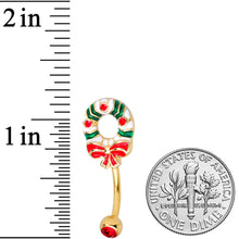 Load image into Gallery viewer, Red Gem Gold Tone Holiday Wreath Christmas Top Mount Belly Ring
