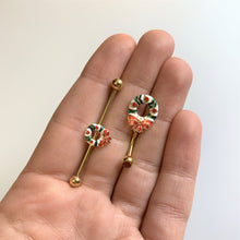 Load image into Gallery viewer, 14G Gold Tone PVD Christmas Wreath Industrial Barbell 38mm
