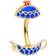 Load image into Gallery viewer, Gold Tone Blue Teapot Double Mount Belly Ring
