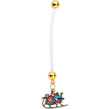 Load image into Gallery viewer, Green Gem Santa Sleigh Christmas Dangle Pregnancy Belly Ring
