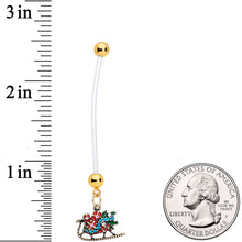 Load image into Gallery viewer, Green Gem Santa Sleigh Christmas Dangle Pregnancy Belly Ring
