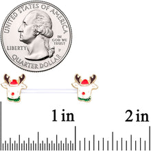 Load image into Gallery viewer, 14G 9/16 Bioplast Reindeer Christmas Barbell Nipple Ring Set
