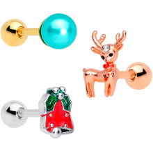Load image into Gallery viewer, 16G 1/4 Rose Gold Tone Deco Christmas Cartilage Tragus Set of 3
