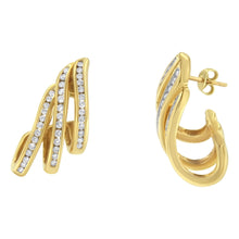 Load image into Gallery viewer, 10K Yellow Gold 1.0 Cttw Round Brilliant Cut Diamond Spiral Multi Row Channel Set Open Hoop Pushback Stud Earrings (H-I Color, I1-I2 Clarity)
