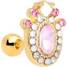 Load image into Gallery viewer, 16G 1/4 Pink Gem White Faux Opal Gold Tone Cartilage Tragus
