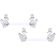 Load image into Gallery viewer, 14G 9/16 Clear CZ Gem Bioplast Swan Queen Barbell Nipple Ring Set
