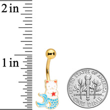 Load image into Gallery viewer, Gold Tone Blue Star Kitty Cat Mermaid Belly Ring
