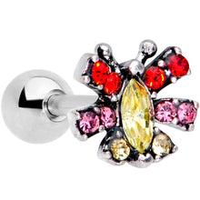 Load image into Gallery viewer, 16G 1/4 Red Yellow Gem Art Deco Butterfly Cartilage Tragus
