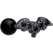 Load image into Gallery viewer, 16G 1/4 Black Gem Black Bat Halloween Cartilage Tragus Earring
