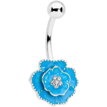 Load image into Gallery viewer, Clear Gem Aqua Rose Reversible Belly Ring
