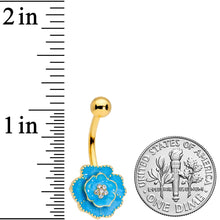 Load image into Gallery viewer, Clear Gem Gold Tone Aqua Rose Reversible Belly Ring
