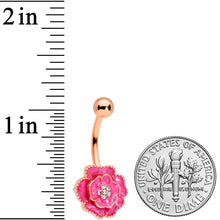 Load image into Gallery viewer, Clear Gem Rose Gold Tone Pink Rose Reversible Belly Ring
