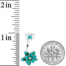Load image into Gallery viewer, Clear Gem Aqua Flower Butterfly Double Mount Belly Ring
