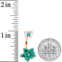 Load image into Gallery viewer, Clear Gem Rose Gold Tone Blue Flower Butterfly Double Mount Belly Ring
