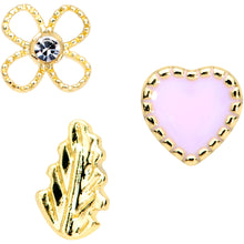 Load image into Gallery viewer, 20G 1/4 Clear Gem Pink Heart Flower Feather Nose Bone Set of 3
