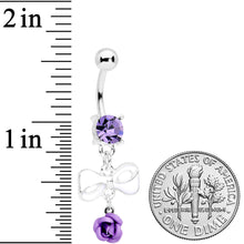 Load image into Gallery viewer, Purple Gem Bow Rose Flower Dangle Belly Ring
