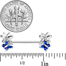 Load image into Gallery viewer, 14G 1/2 Dark Blue CZ Gem Butterfly Barbell Nipple Ring Set
