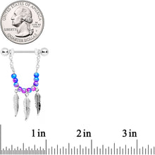 Load image into Gallery viewer, 14G 1/2 Blue Purple Bead Feather Dangle Nipple Ring Set
