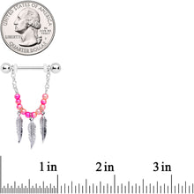 Load image into Gallery viewer, 14G 1/2 Pink Peach Bead Feather Dangle Nipple Ring Set
