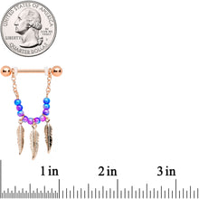 Load image into Gallery viewer, 14G 1/2 Rose Gold Tone Blue Pink Bead Feather Dangle Nipple Set
