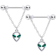 Load image into Gallery viewer, 14G 1/2 Green Gem UFO Space Alien Dangle Nipple Ring Set
