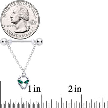 Load image into Gallery viewer, 14G 1/2 Green Gem UFO Space Alien Dangle Nipple Ring Set
