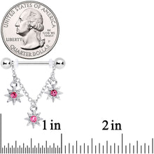 Load image into Gallery viewer, 14G 1/2 Pink Gem Trio Stars Chain Dangle Nipple Ring Set
